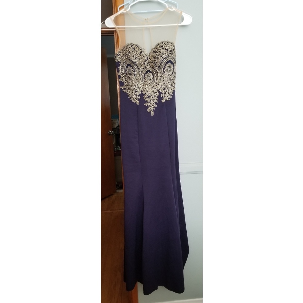 Elegant Purple Maxi Dress with Gold Embroidery